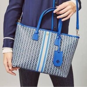 Tory Burch Gemini Link Tote large blue bag satchel.